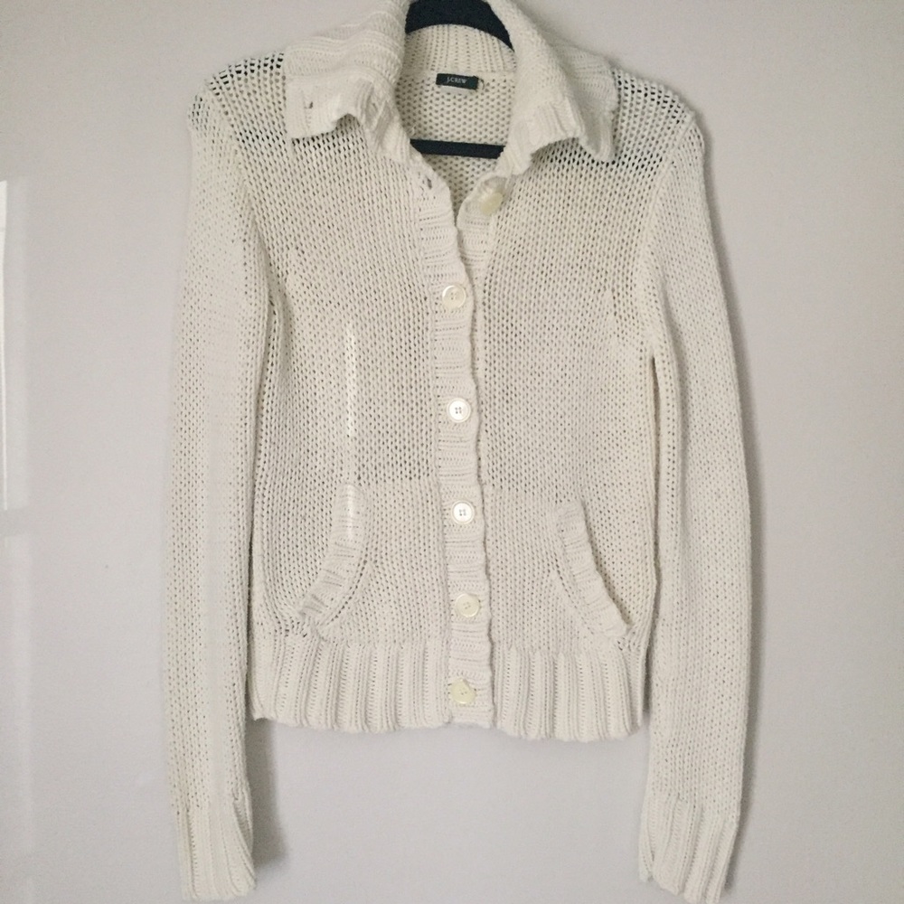 J. Crew Cream Chunky Knit Long Neck Cardigan